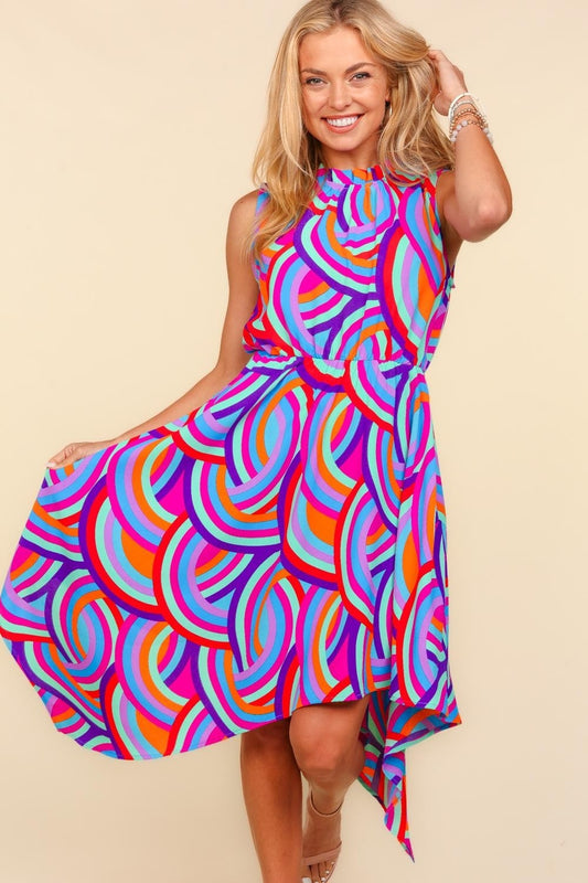 Haptics Full Size Mock Neck Sleeveless Printed Dress - Classique Collection