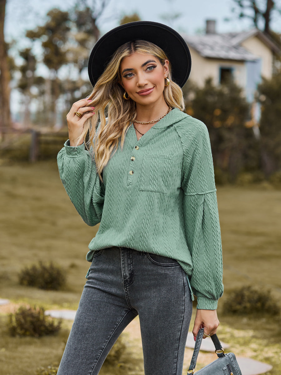 Cable-Knit Dropped Shoulder Hoodie - Classique Collection