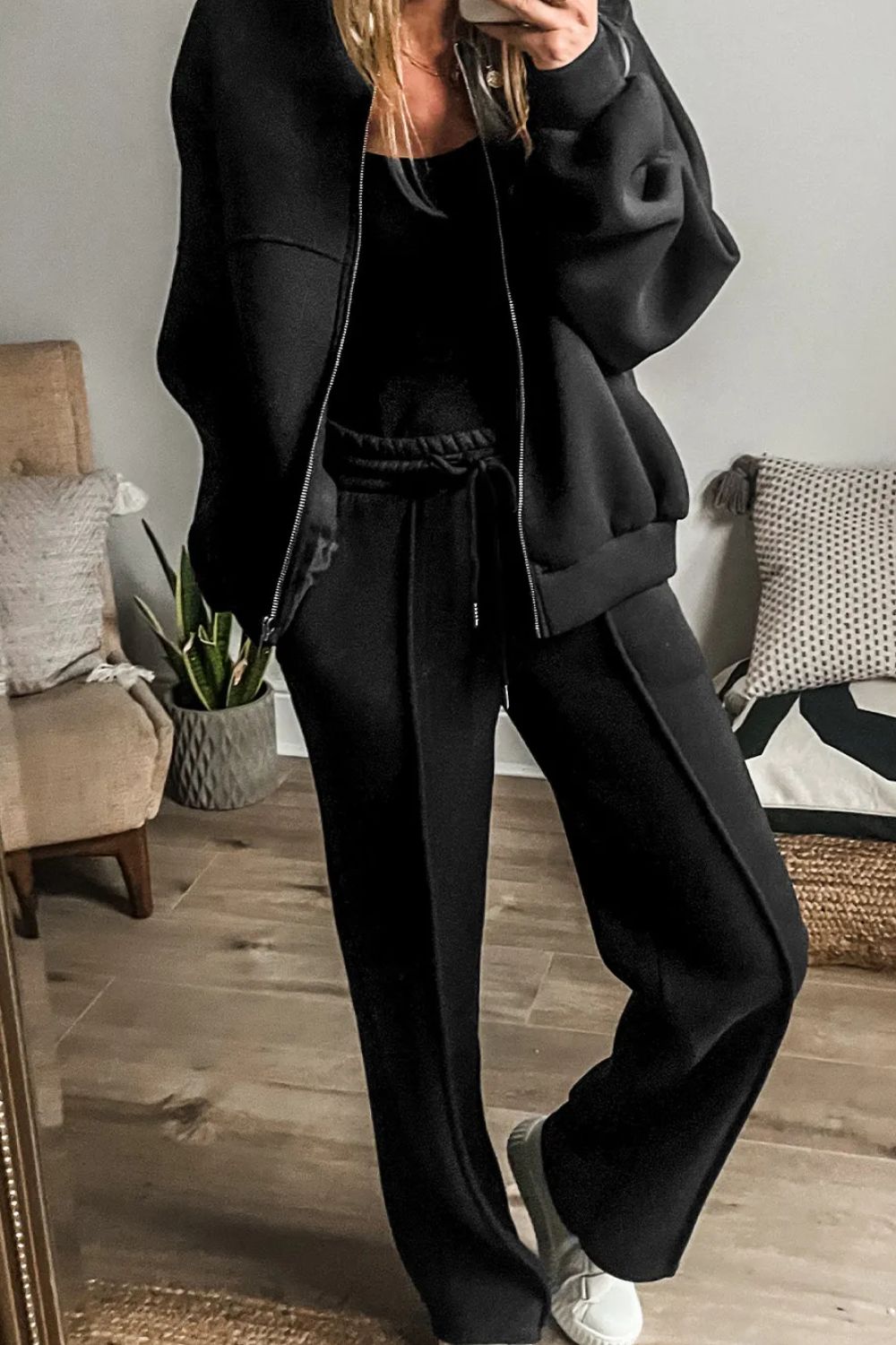 Zip Up Long Sleeve Top and Pants Set - ClassiQ