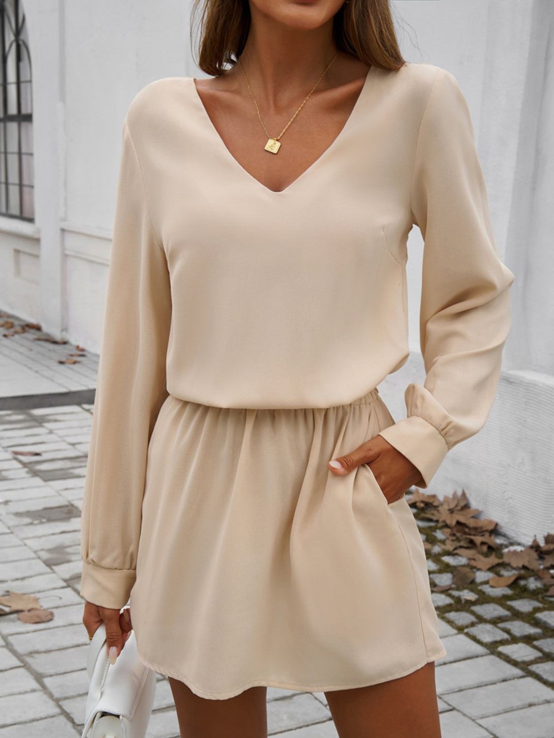 Devine Cutout V-Neck Long Sleeve Mini Dress - Classique Collection