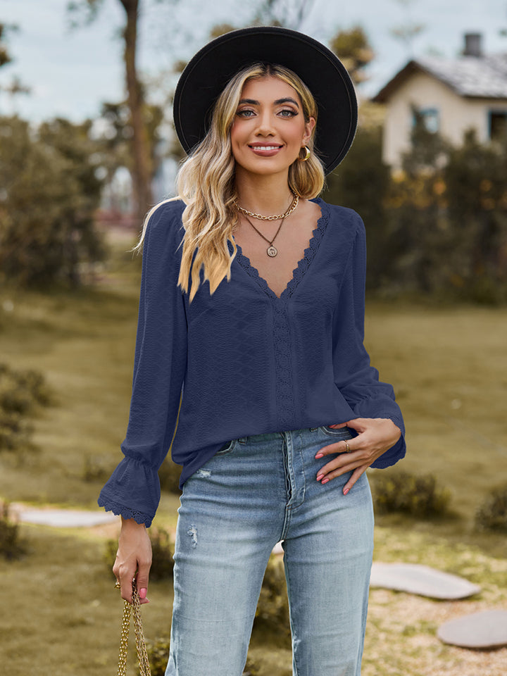 V-Neck Flounce Sleeve Blouse - Classique Collection