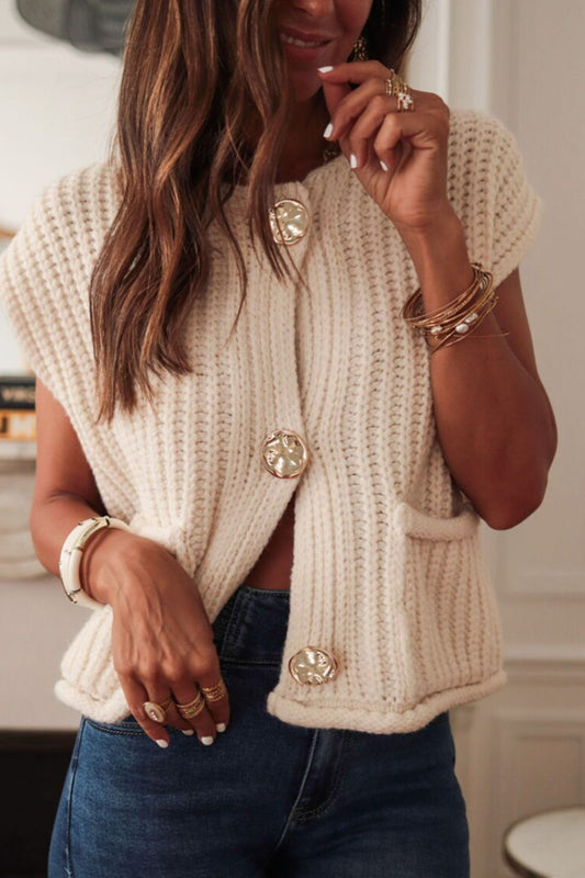 Button Down Sweater Vest with Pockets - ClassiQ