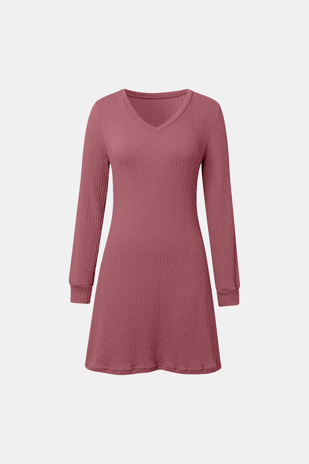 Texture V-Neck Long Sleeve Dress - Classique Collection