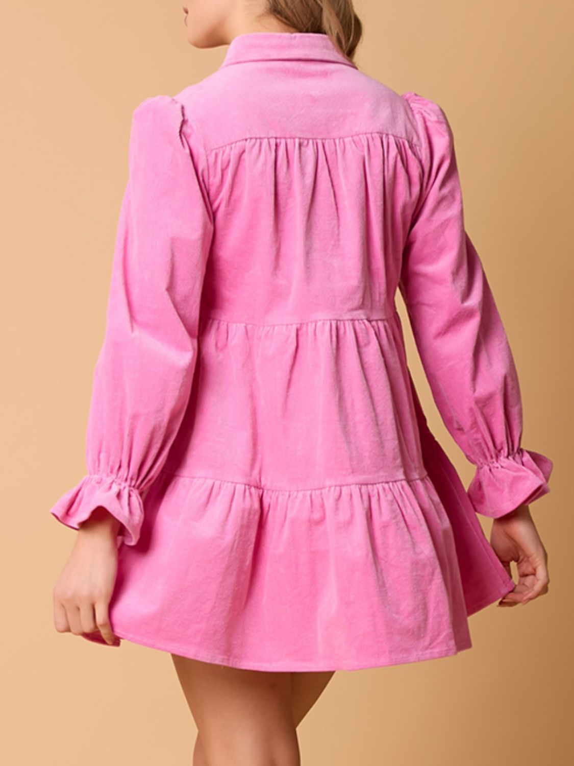 Collared Neck Flounce Sleeve Mini Dress - Classique Collection