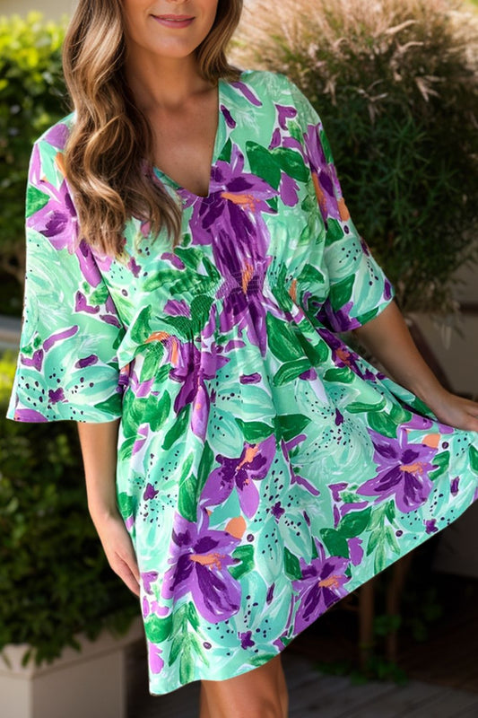 Printed V-Neck Half Sleeve Mini Dress - Classique Collection