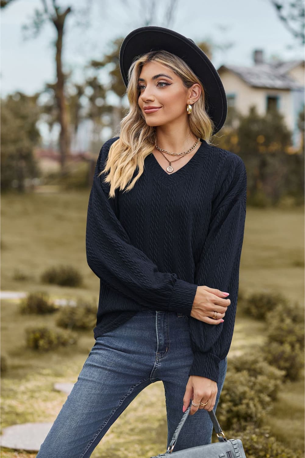 V-Neck Dropped Shoulder Blouse - Classique Collection