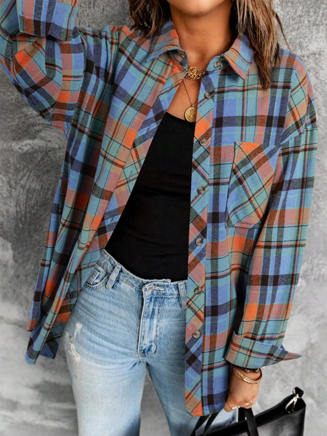 Plaid Collared Neck Long Sleeve Shirt - Classique Collection