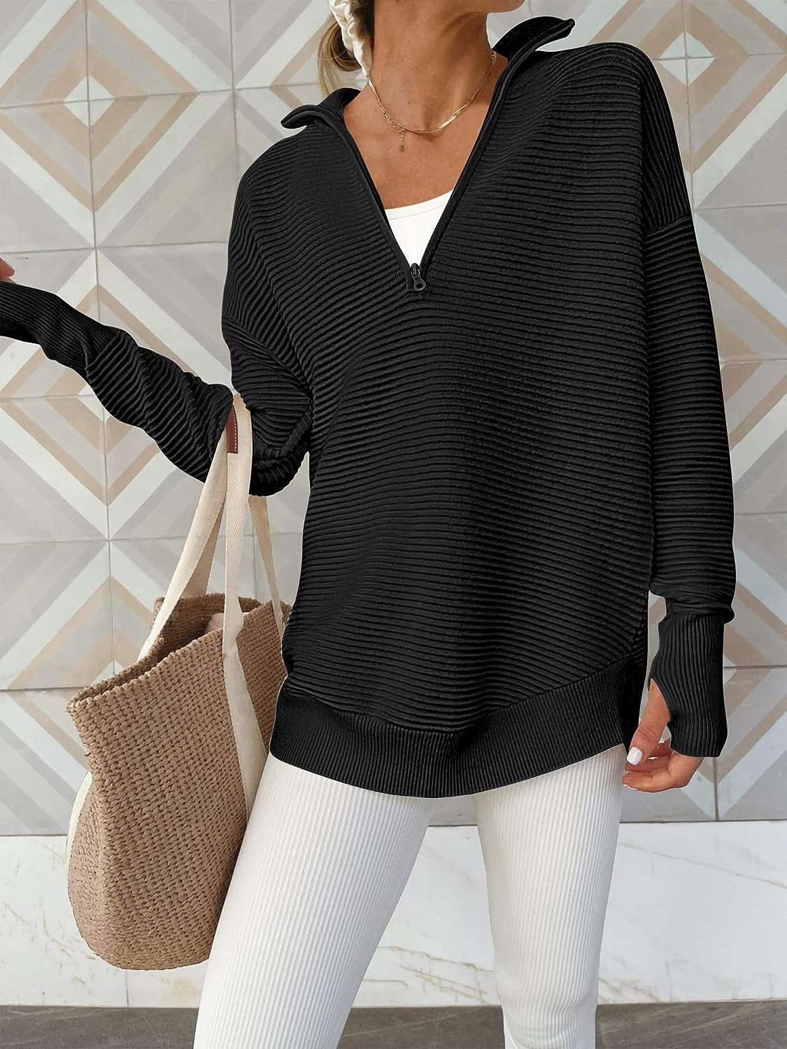 Half Zip Long Sleeve Knit Top - ClassiQ
