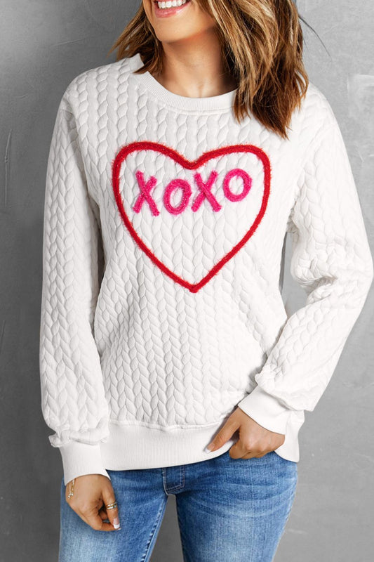 XOXO Heart Round Neck Dropped Shoulder Sweatshirt - ClassiQ