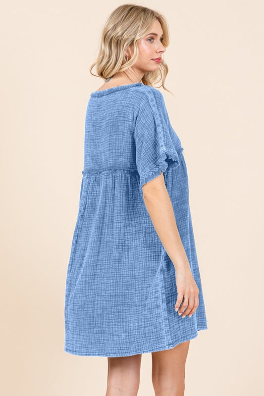 Culture Code Full Size Short Sleeve Babydoll Texture Dress with Pockets - Classique Collection