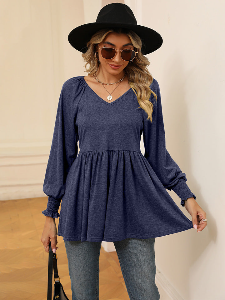 V-Neck Lantern Sleeve Blouse - Classique Collection