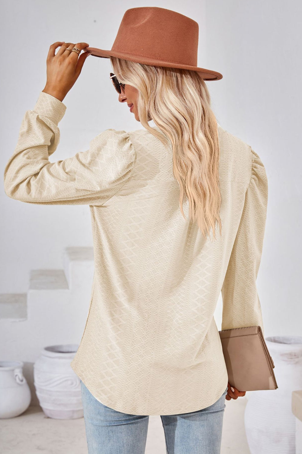 V-Neck Puff Sleeve Blouse - Classique Collection