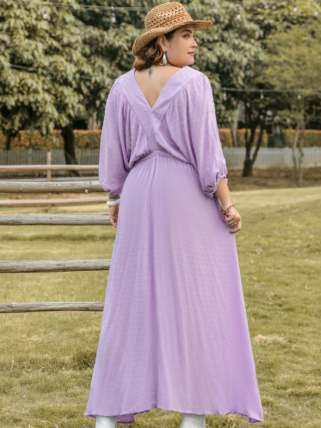 Plus Size Swiss Dot V-Neck Midi Dress - Classique Collection