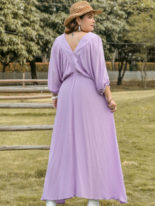 Plus Size Swiss Dot V-Neck Midi Dress - Classique Collection