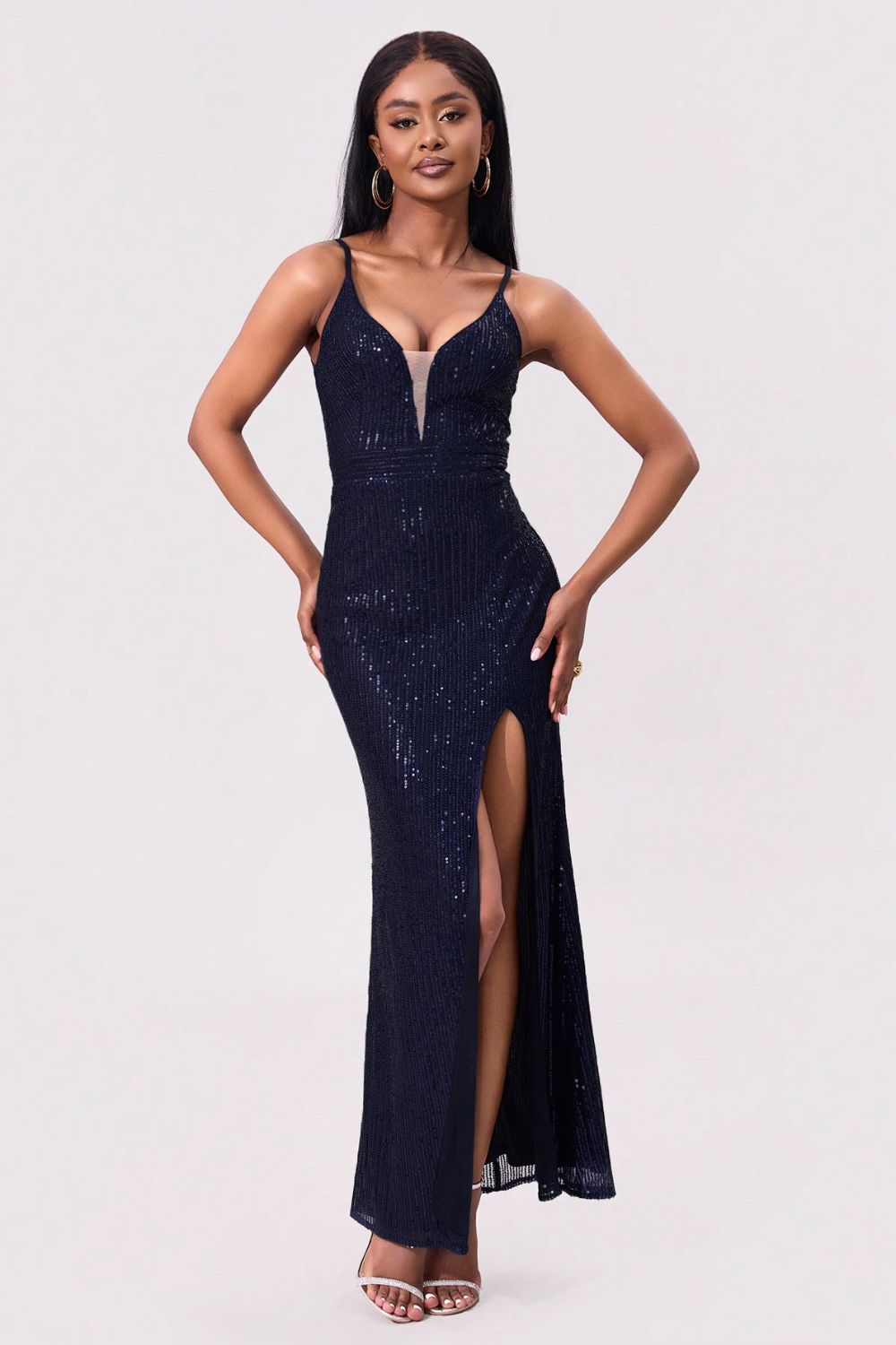 Split Sequin Backless Maxi Cami Dress - Classique Collection