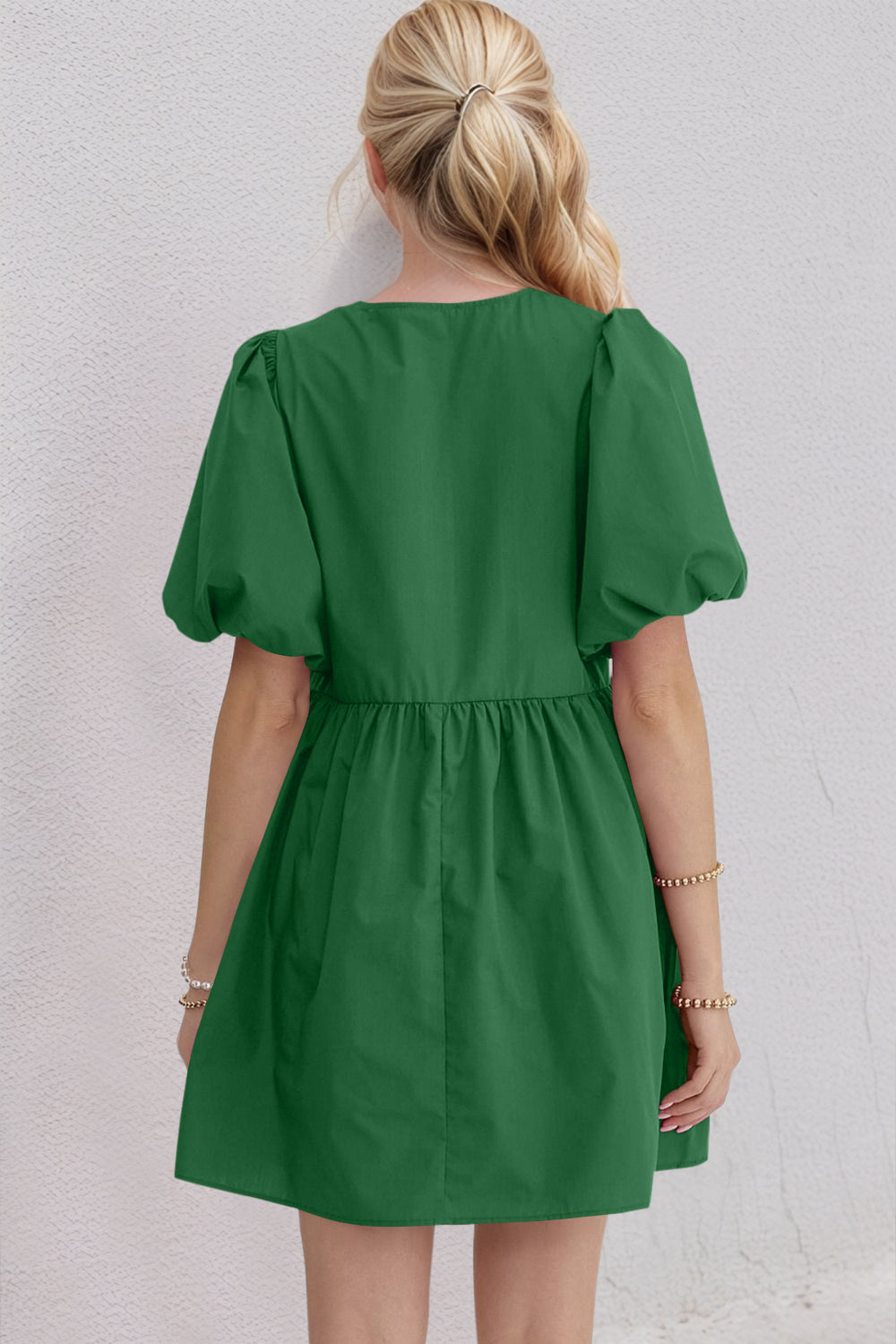 Oh Bow Ruched Puff Sleeve Mini Dress - Classique Collection