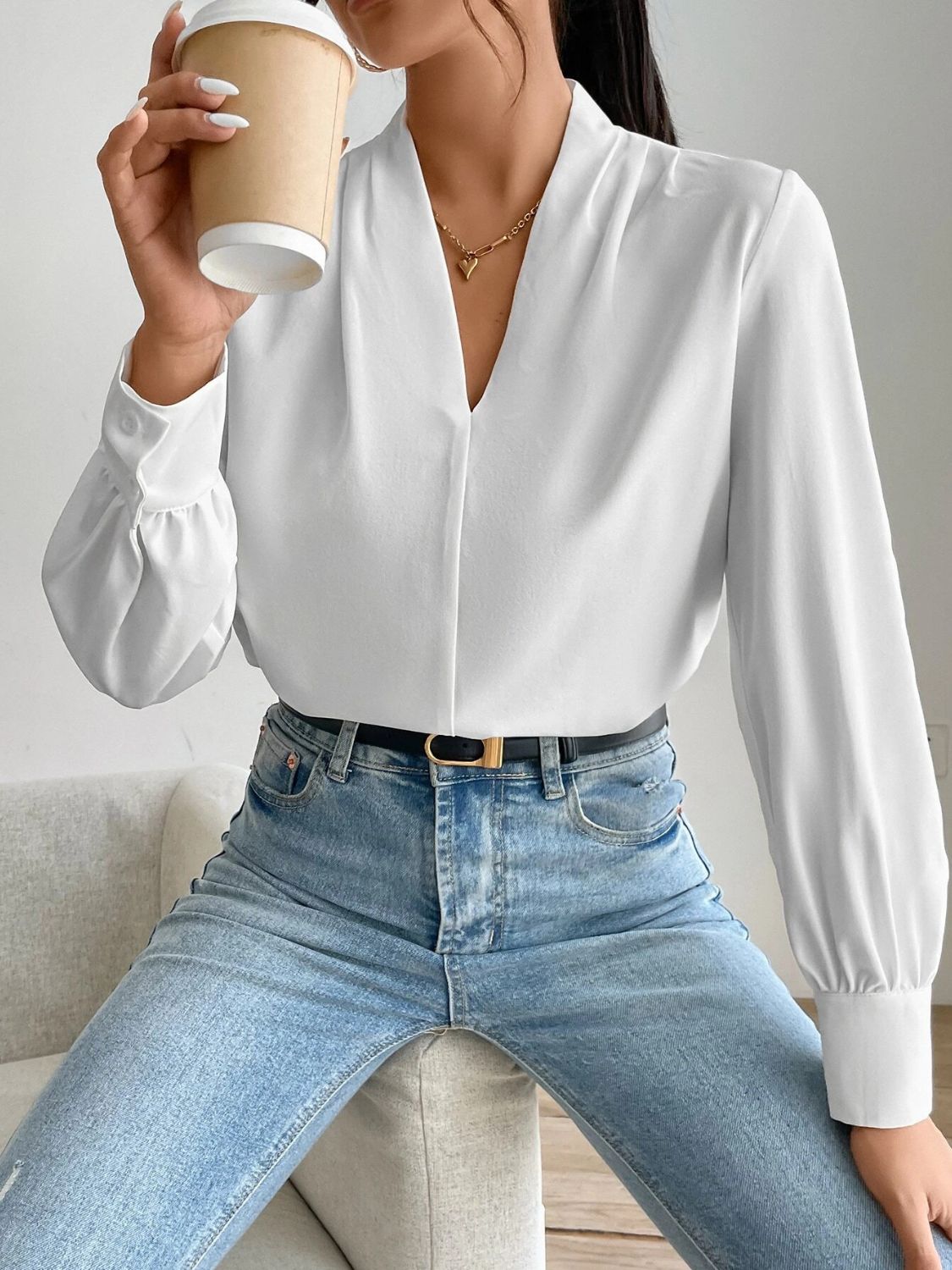 V Neck Long Sleeve Top - Classique Collection