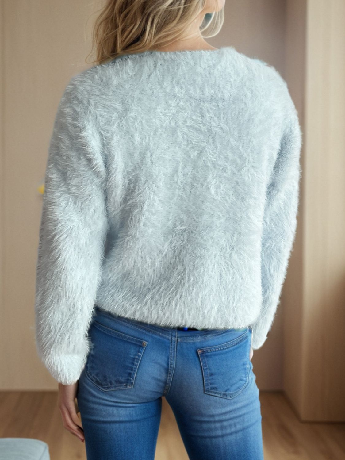 Heart Button Round Neck Cardigan - ClassiQ