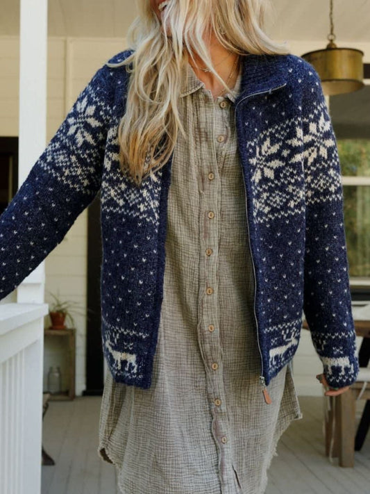 Zip Up Long Sleeve Cardigan - ClassiQ
