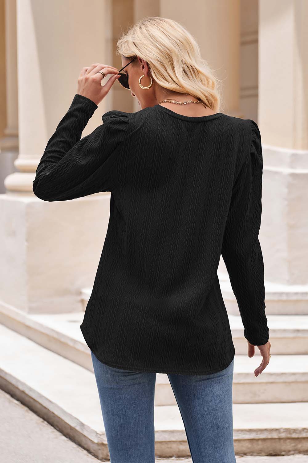 Mandy Round Neck Puff Sleeve Blouse - Classique Collection