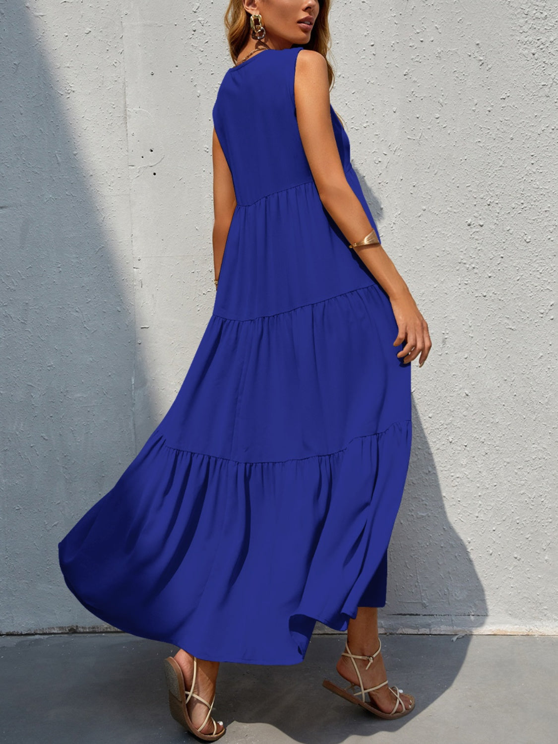 FAM-FAM Tiered V-Neck Sleeveless Dress - Classique Collection
