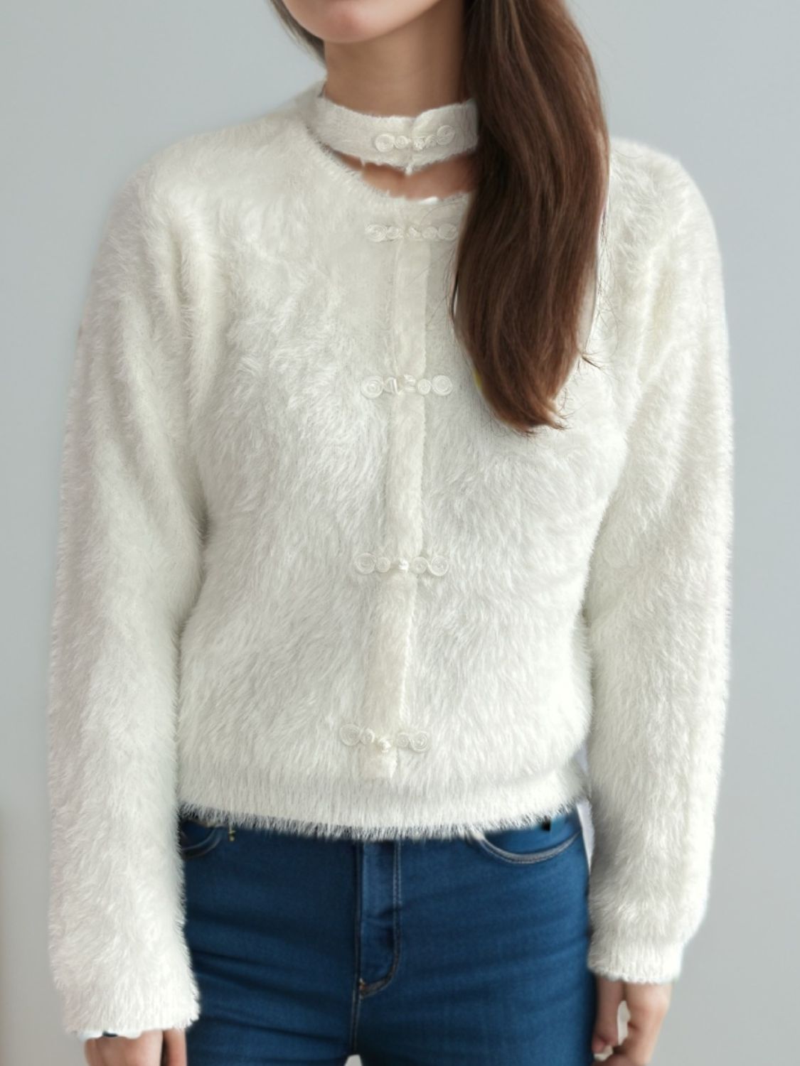 Cutout Knot Button Long Sleeve Cardigan - ClassiQ