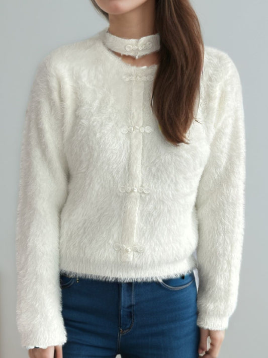 Cutout Knot Button Long Sleeve Cardigan - ClassiQ