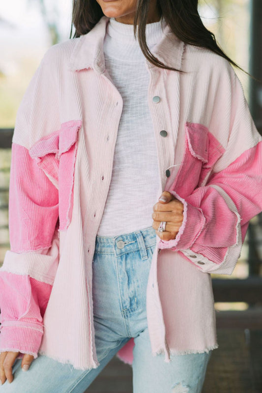 Two-tone Color Exposed Seam Corduroy Shacket - Classique Collection