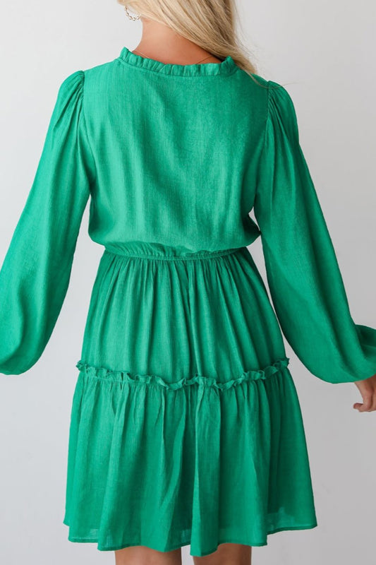 Frill V-Neck Long Sleeve Mini Dress - Classique Collection