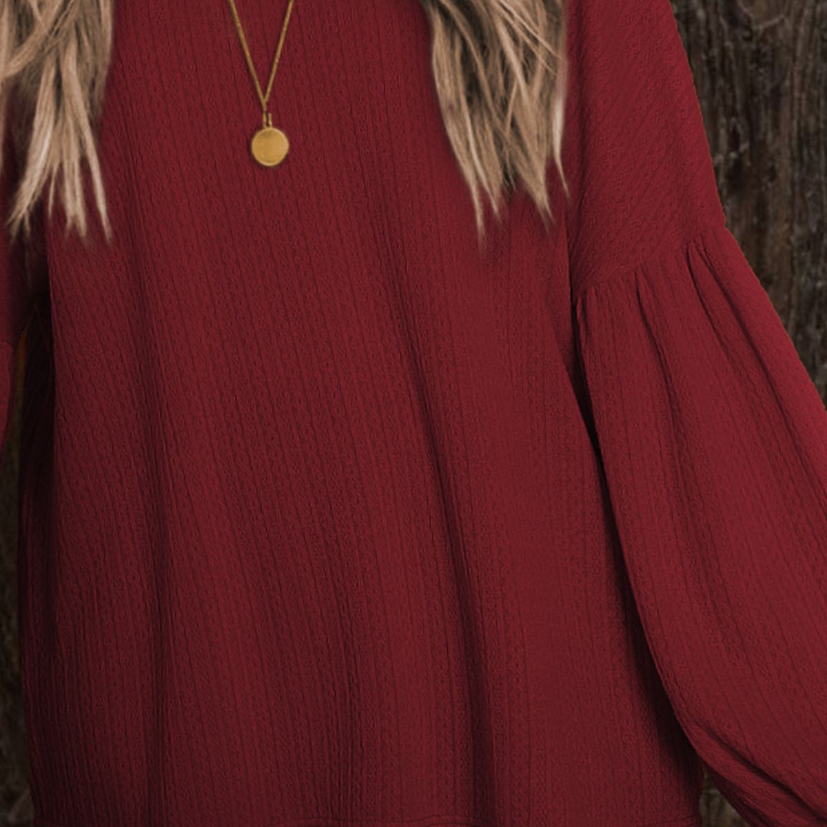 Round Neck Long Sleeve Ruched Blouse - Classique Collection