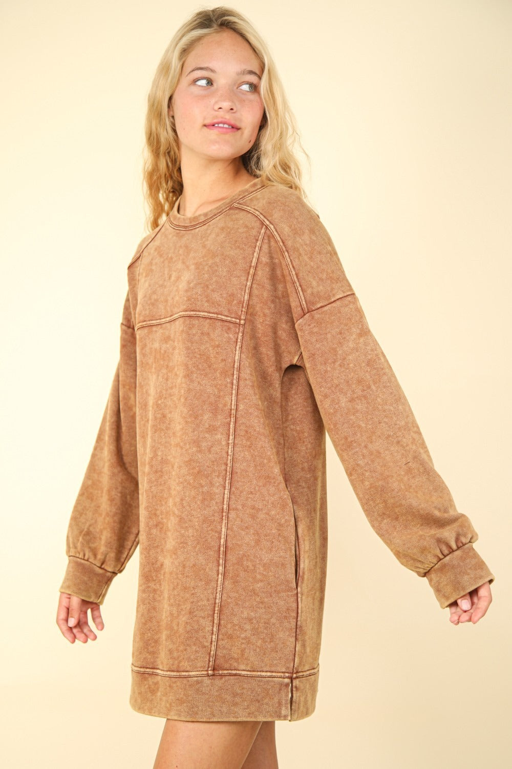 VERY J Mineral Washed Oversized Sweatshirt Mini Dress - Classique Collection