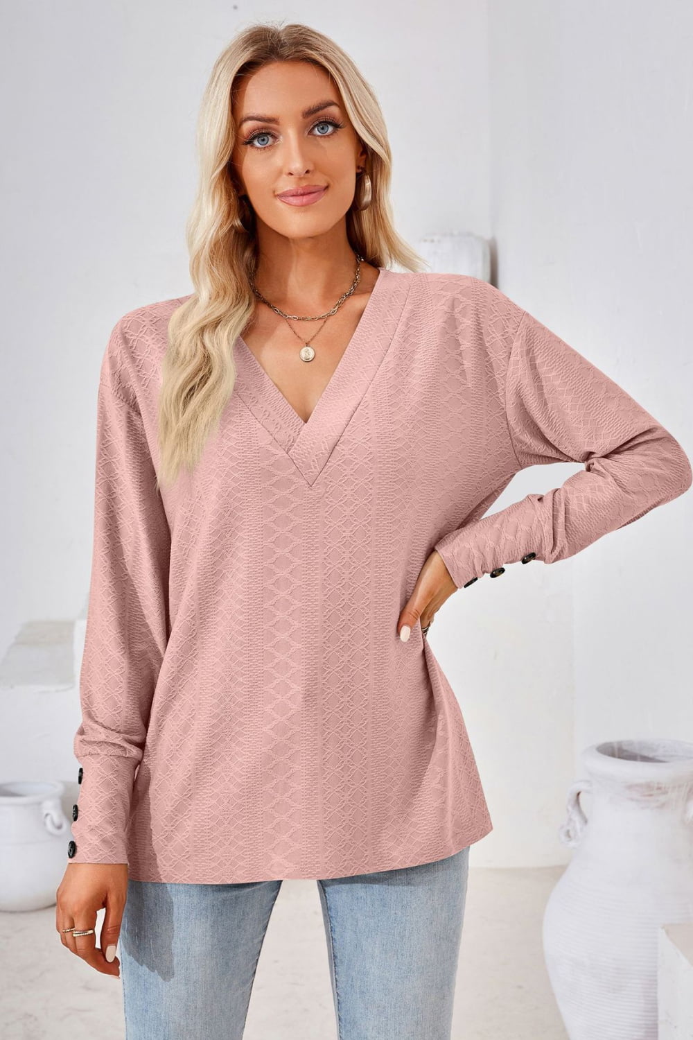 V-Neck Long Sleeve Blouse - Classique Collection