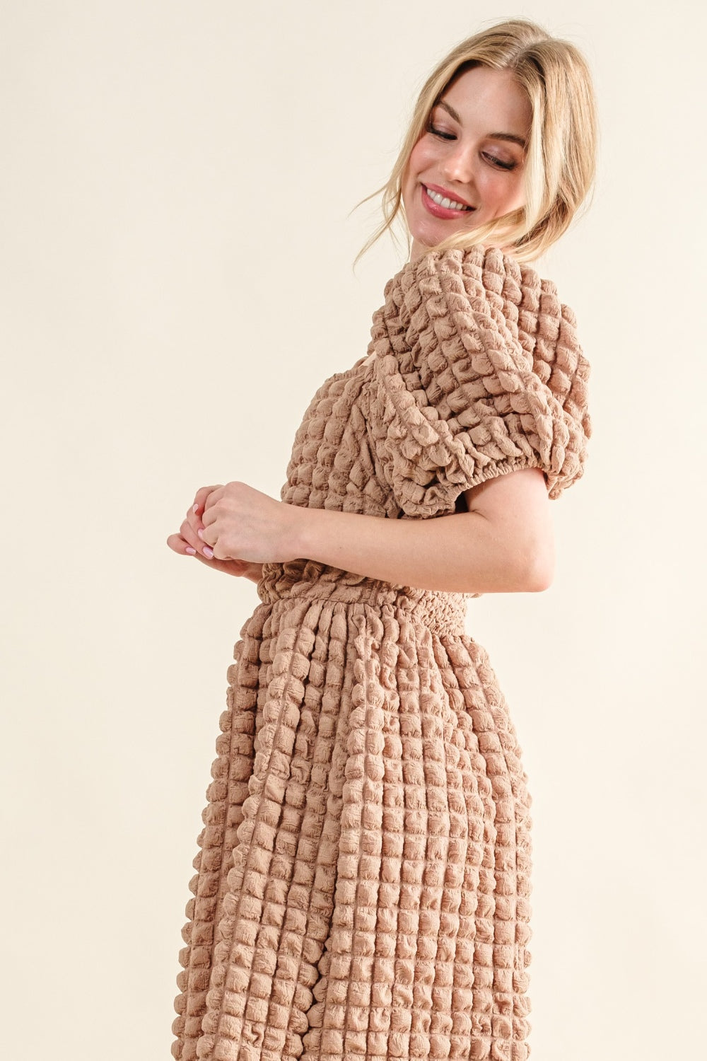 And The Why Full Size Square Neck Puff Sleeve Dress - Classique Collection
