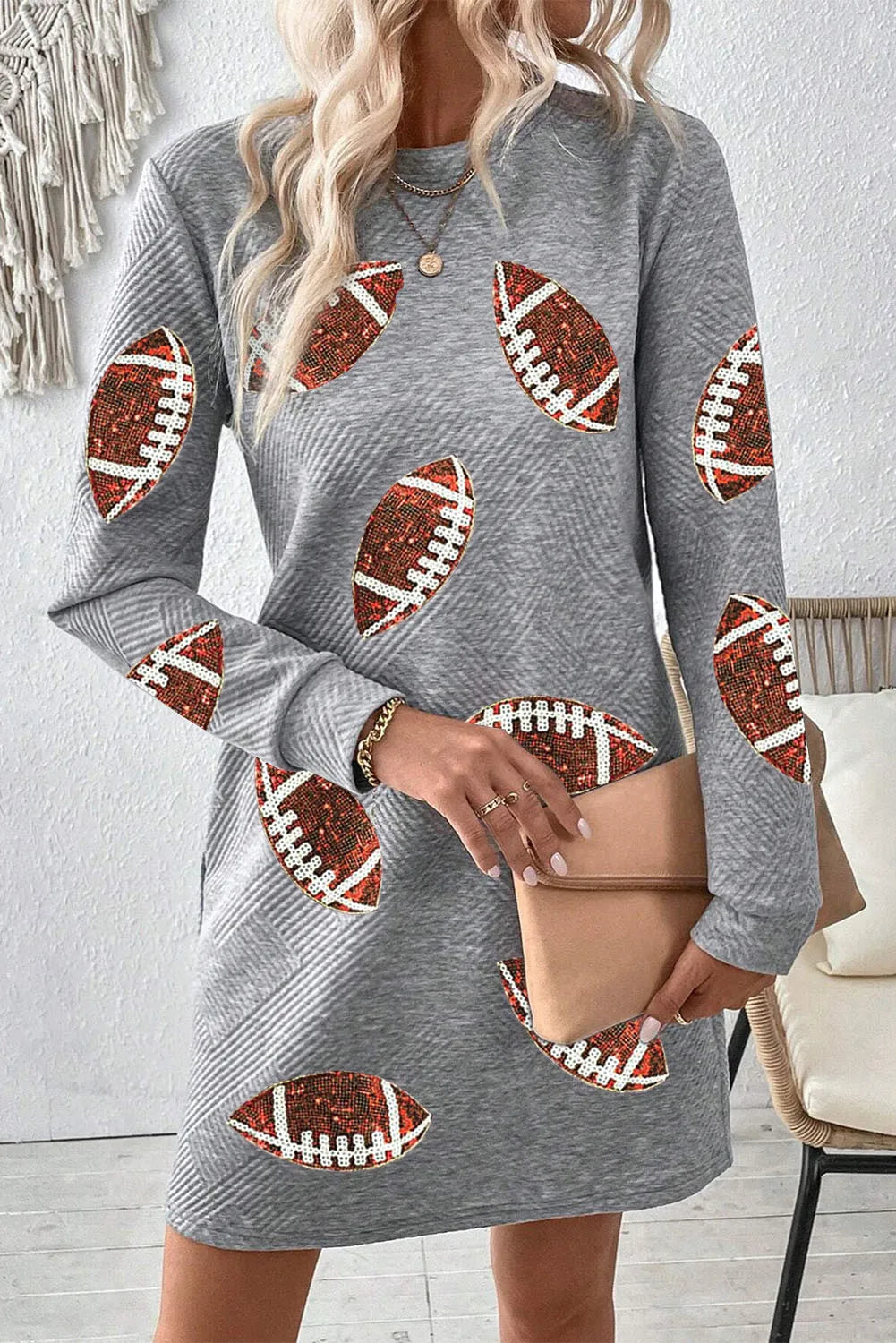Sequin Football Long Sleeve Mini Dress - Classique Collection