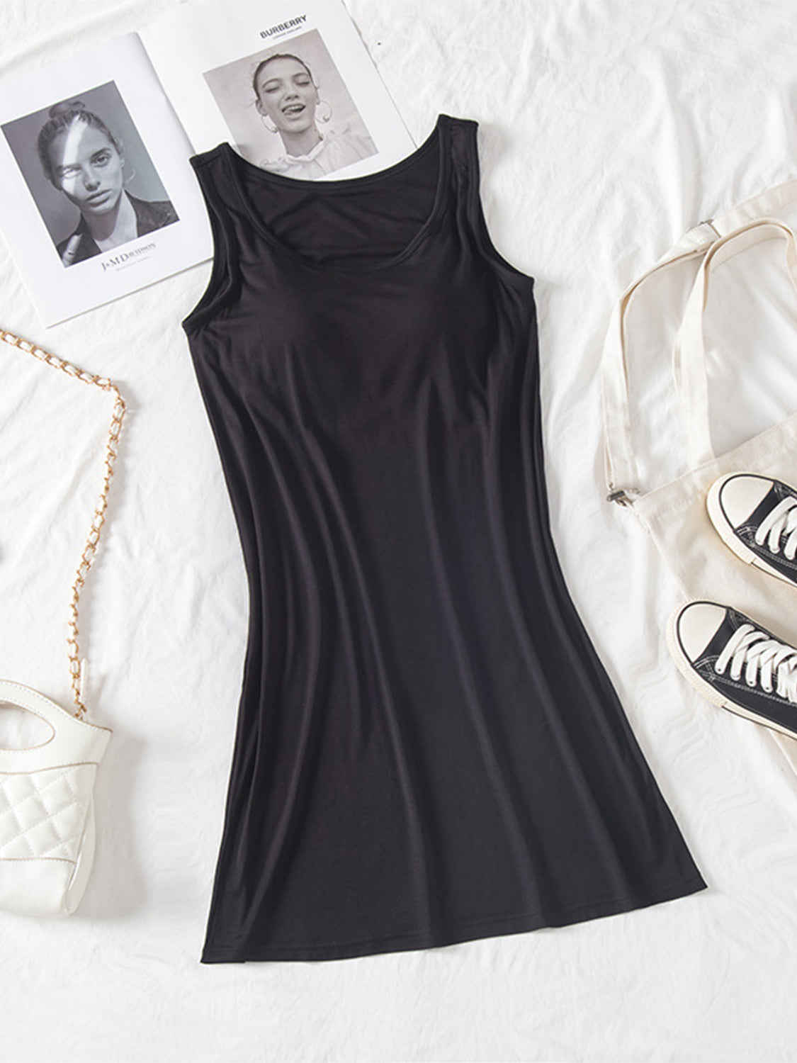 Round Neck Wide Strap Mini Tank Dress with Bra - Classique Collection