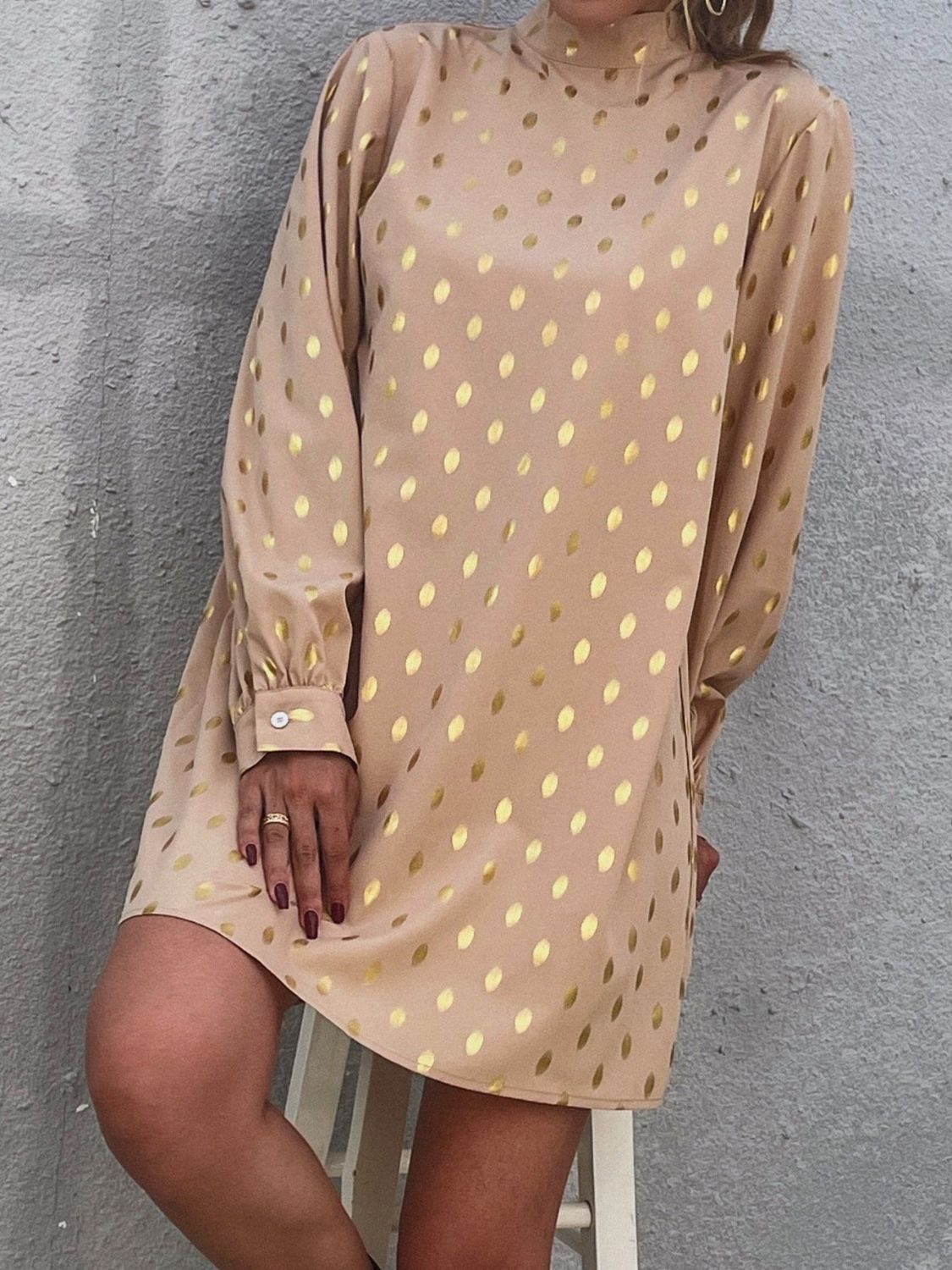 Printed Mock Neck Long Sleeve Mini Dress - Classique Collection