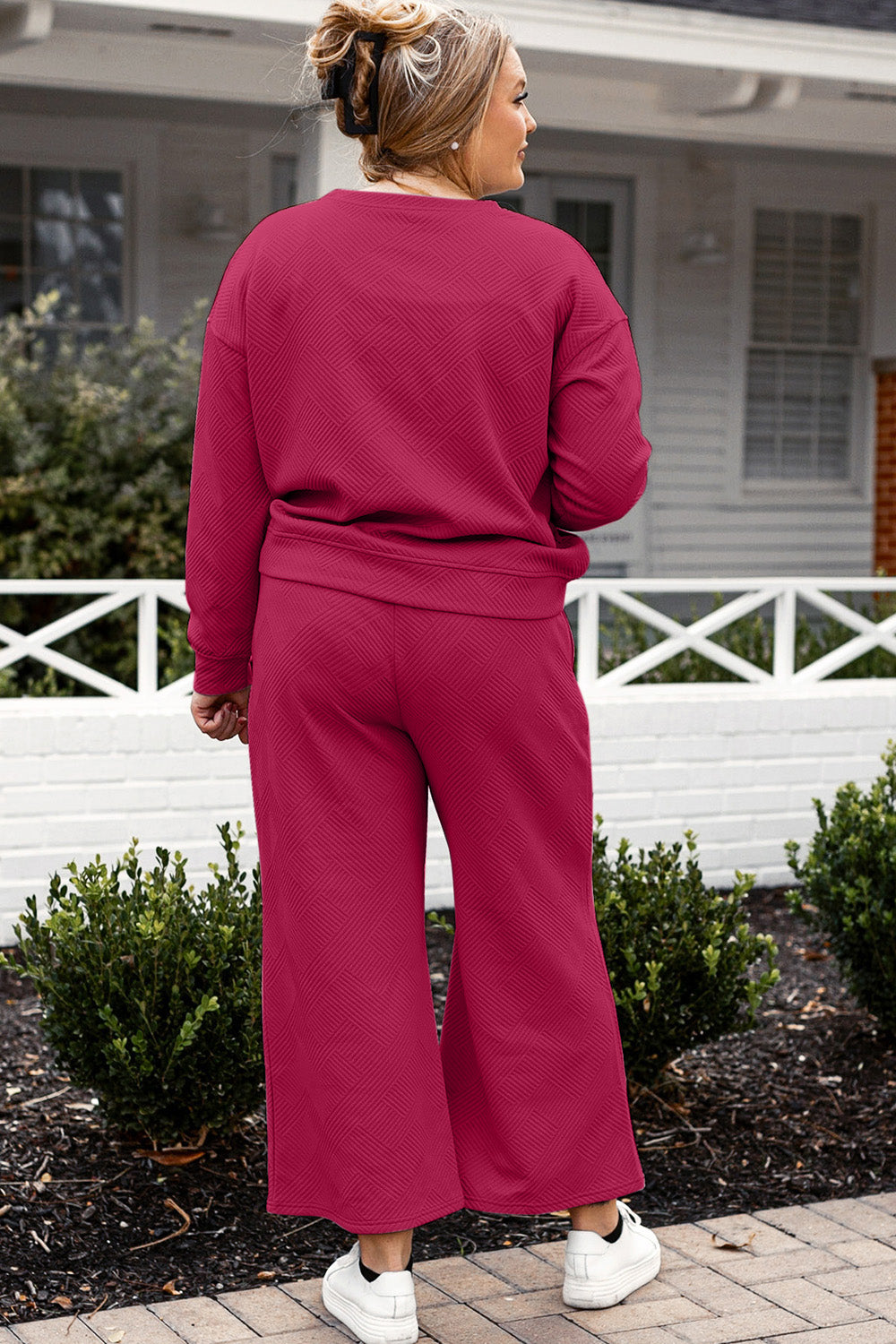 Double Take Full Size Textured Long Sleeve Top and Drawstring Pants Set - ClassiQ
