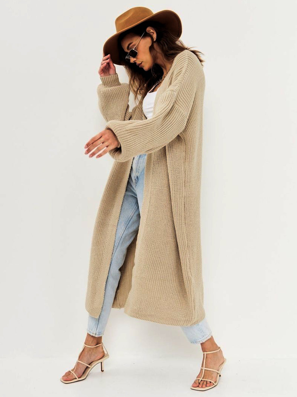 Open Front Long Sleeve Longline Cardigan - ClassiQ