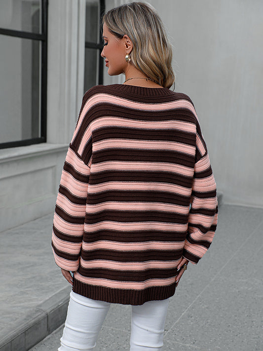 Striped Dropped Shoulder Sweater - ClassiQ