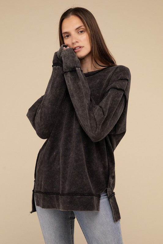 Acid Wash French Terry Exposed-Seam Sweatshirt - Classique Collection