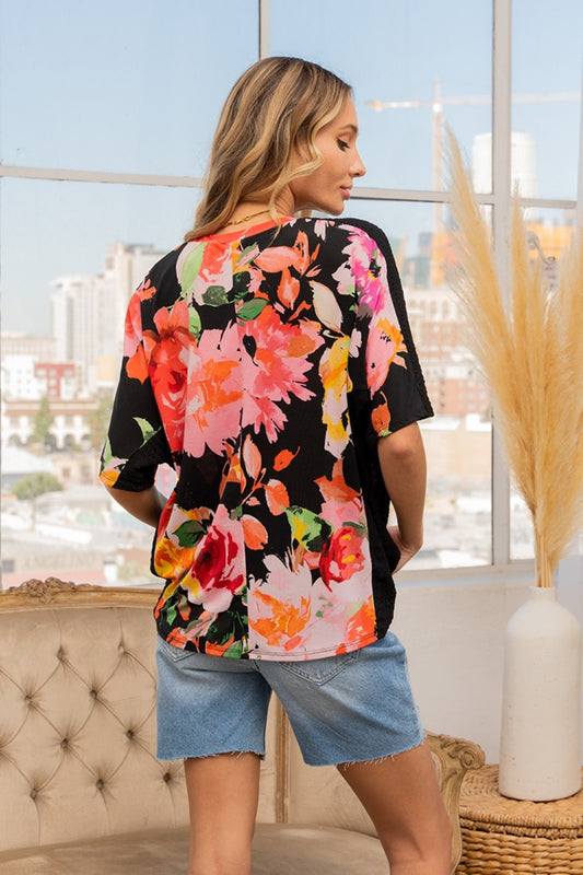 Sew In Love Full Size Floral Round Neck Short Sleeve T-Shirt - Classique Collection