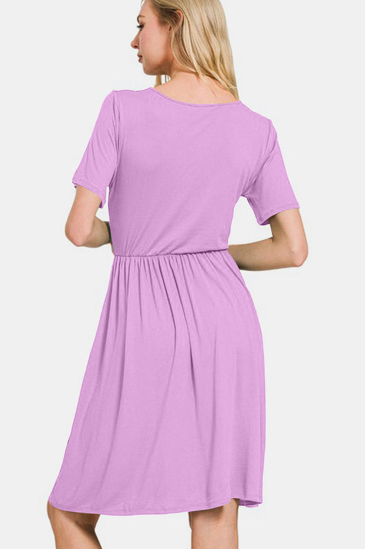 Zenana Surplice Short Sleeve Brushed DTY Dress - Classique Collection