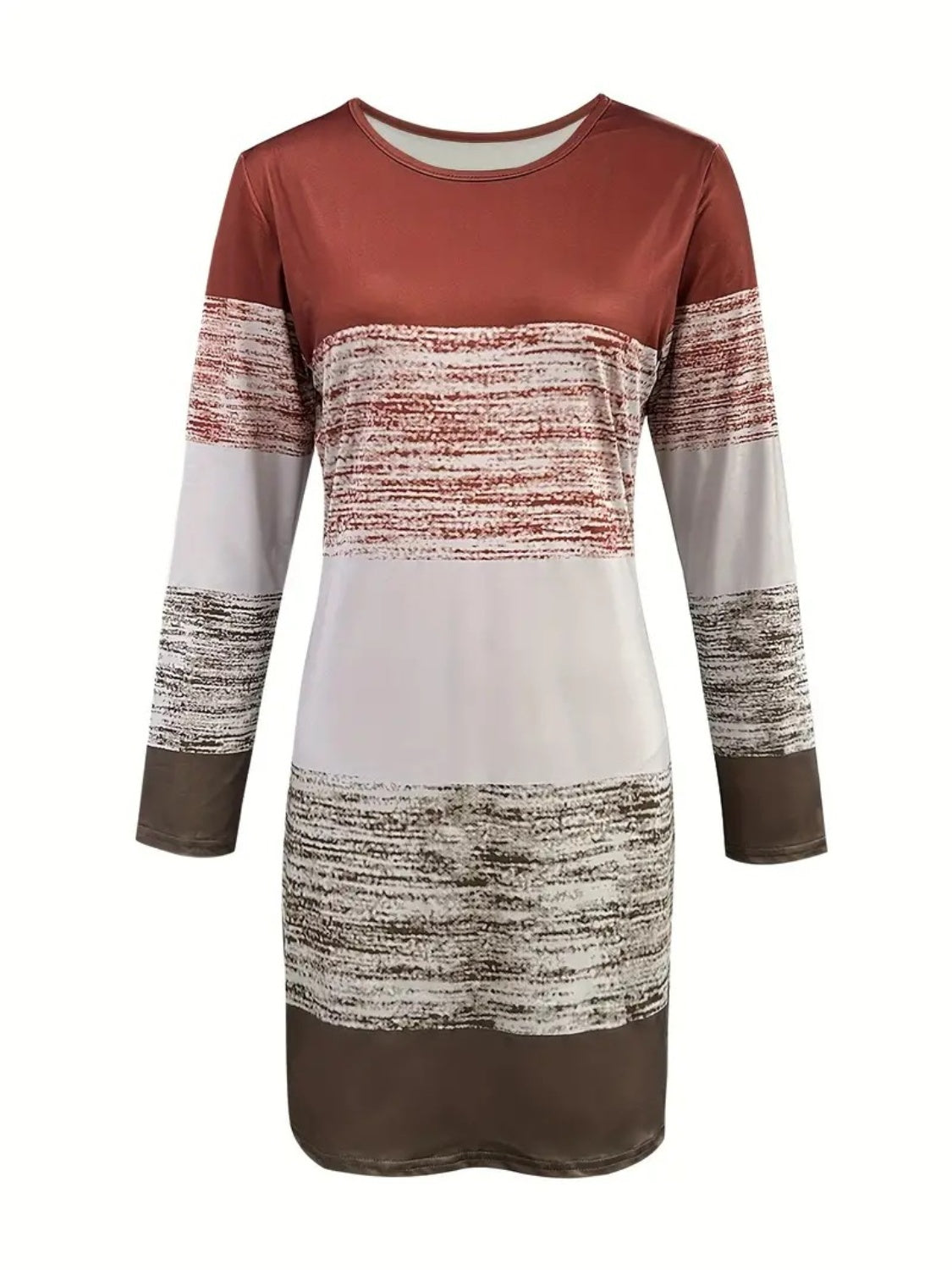 Color Block Round Neck Long Sleeve Dress - Classique Collection