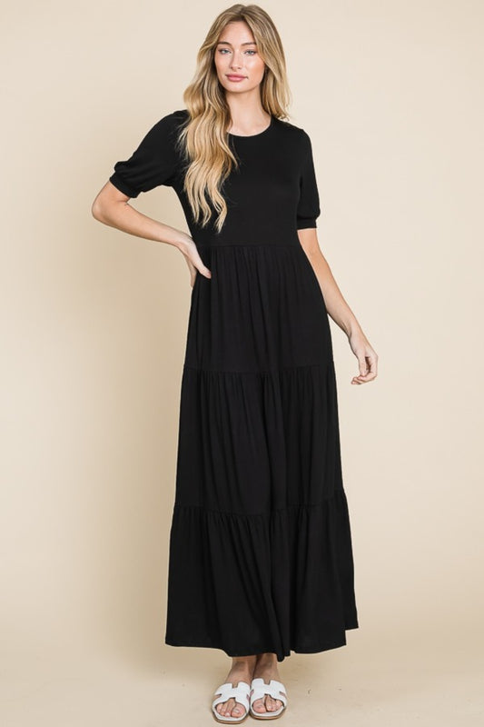 BOMBOM Short Sleeve Tiered Maxi Dress - Classique Collection