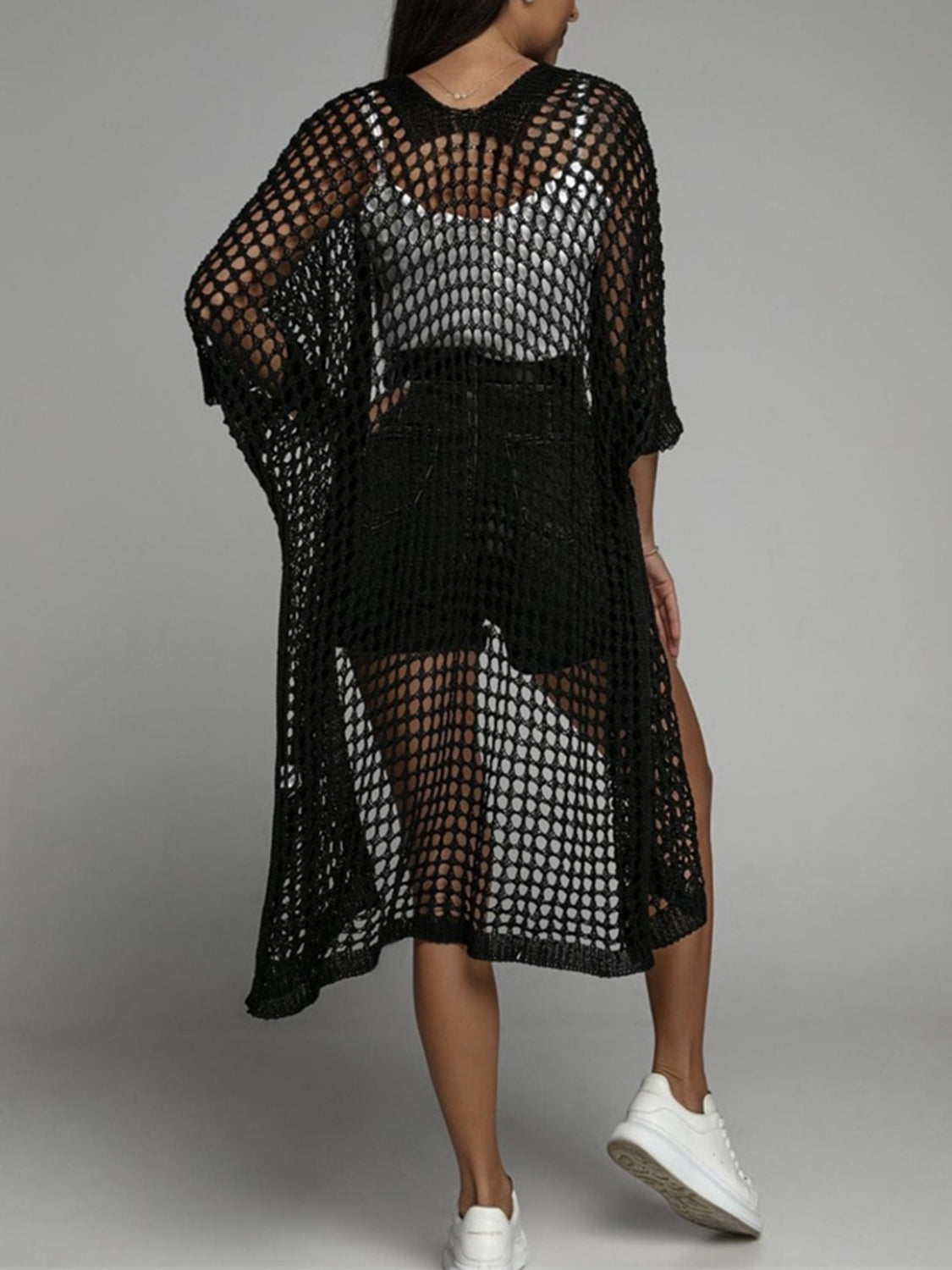 Openwork Open Front Three-Quarter Sleeve Cover Up - Classique Collection