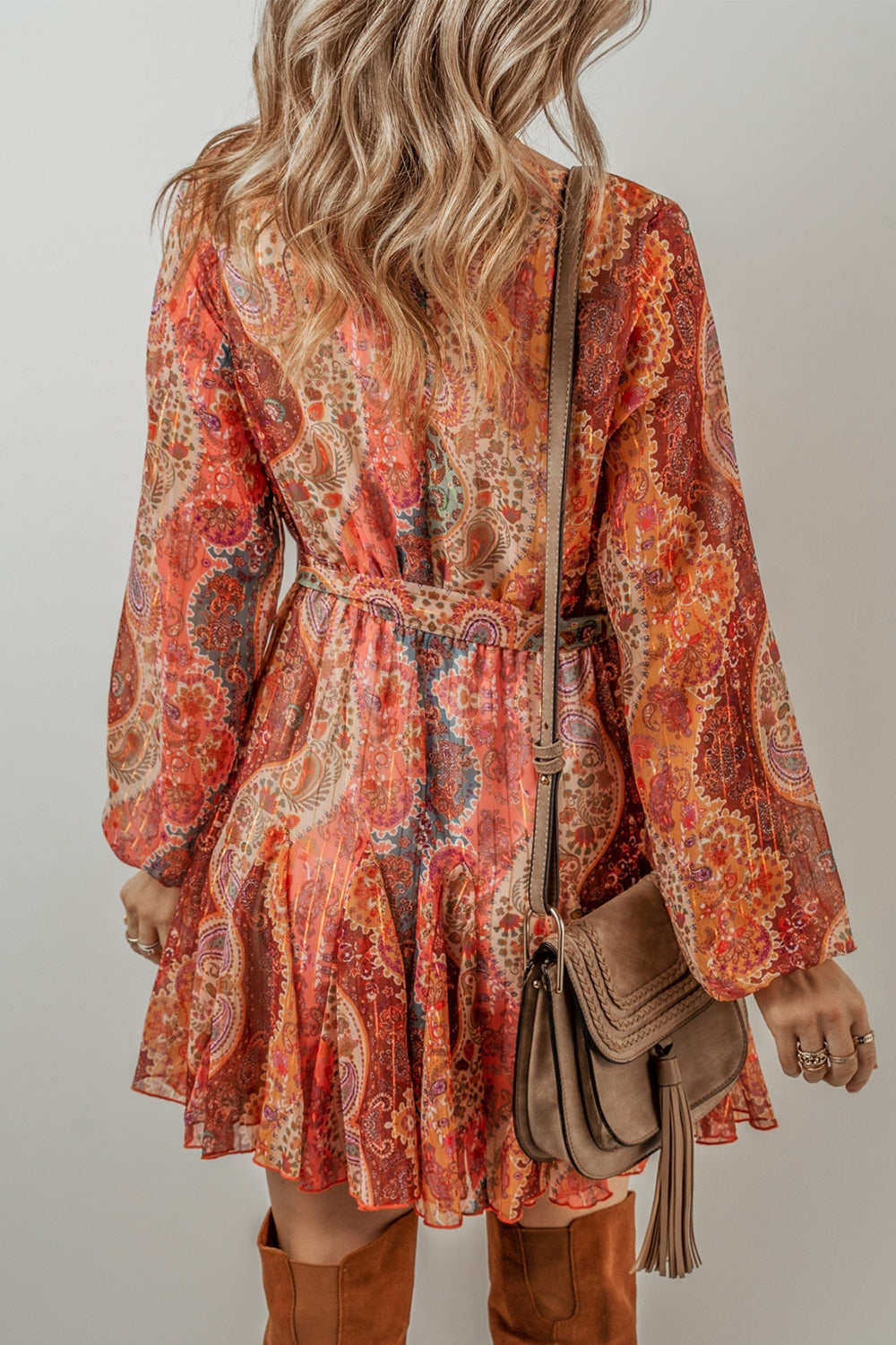 Tied Printed Balloon Sleeve Mini Dress - Classique Collection