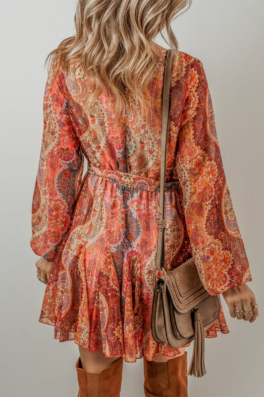 Tied Printed Balloon Sleeve Mini Dress - Classique Collection
