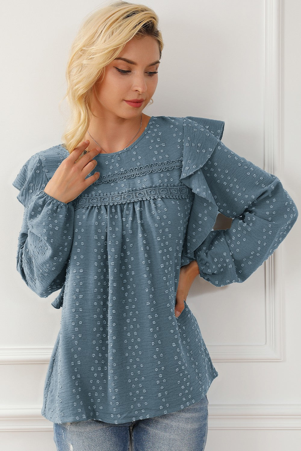 Round Neck Ruffled Blouse - Classique Collection