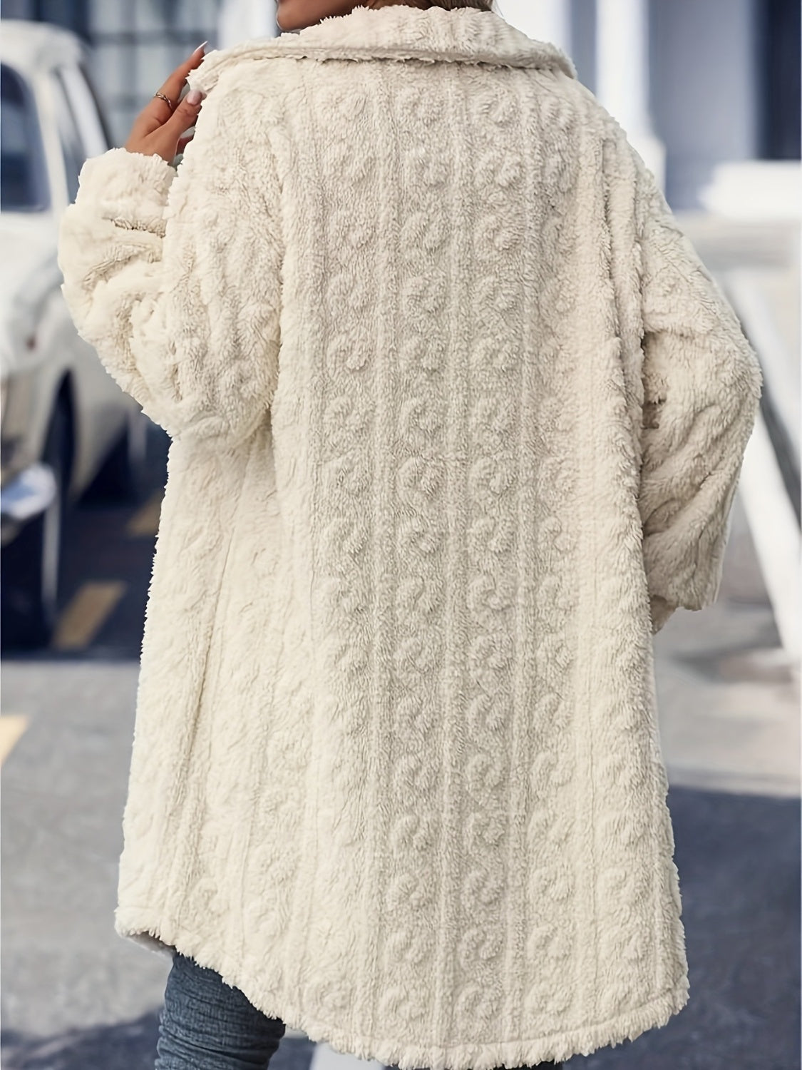 Fuzzy Button Up Long Sleeve Longline Coat - Classique Collection