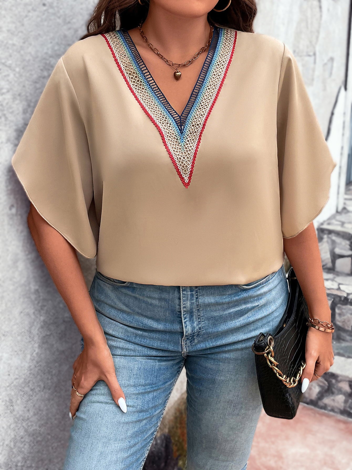 Honey Plus Size V-Neck Flutter Sleeve Blouse - Classique Collection